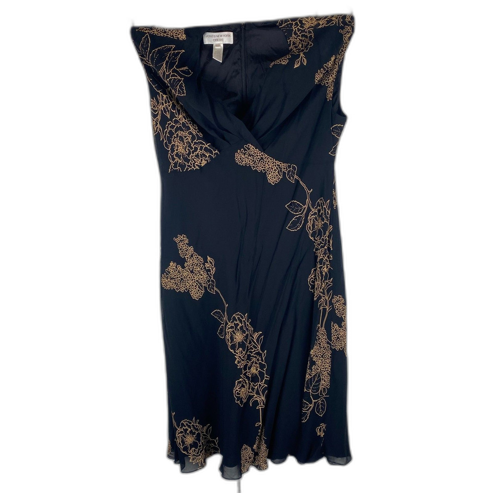 Jones New York Women’s 16W Black Floral Strapless Midi Dress A-Line Plus Size